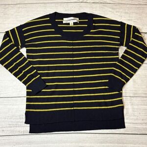 MAX STUDIO Women's Navy and Yellow Striped Merino Wool Sweater Women's Size S